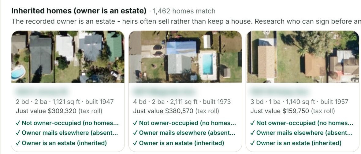 LandOS Properties: inherited homes in Orange County with aerial photos, bedrooms, bathrooms, value and ownership signals